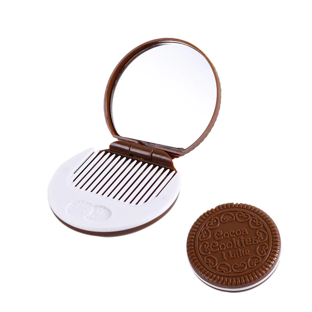 مرآة مكياج بجيب مدمج من كوكيز الشوكولاتة الخفيفة، هدية أنيقة صغيرة محمولة للنساء، مرآة جيب صغيرة #6