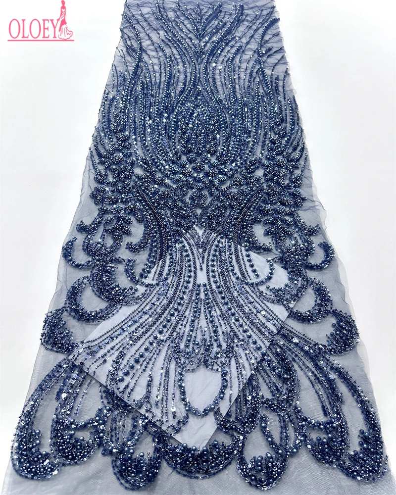 

OLOEYAfrican Lace Fabric Sequins Beaded Embroidery Groom Nigerian Bridal High Quality French Tulle Lace Fabric For Wedding