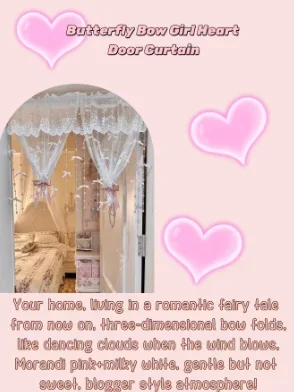 Lolita Lace Sheer Curtain Handmade Bowknot Beaded Tassel Window Curtain Wave Edge Princess Room Door Curtain Home Decor