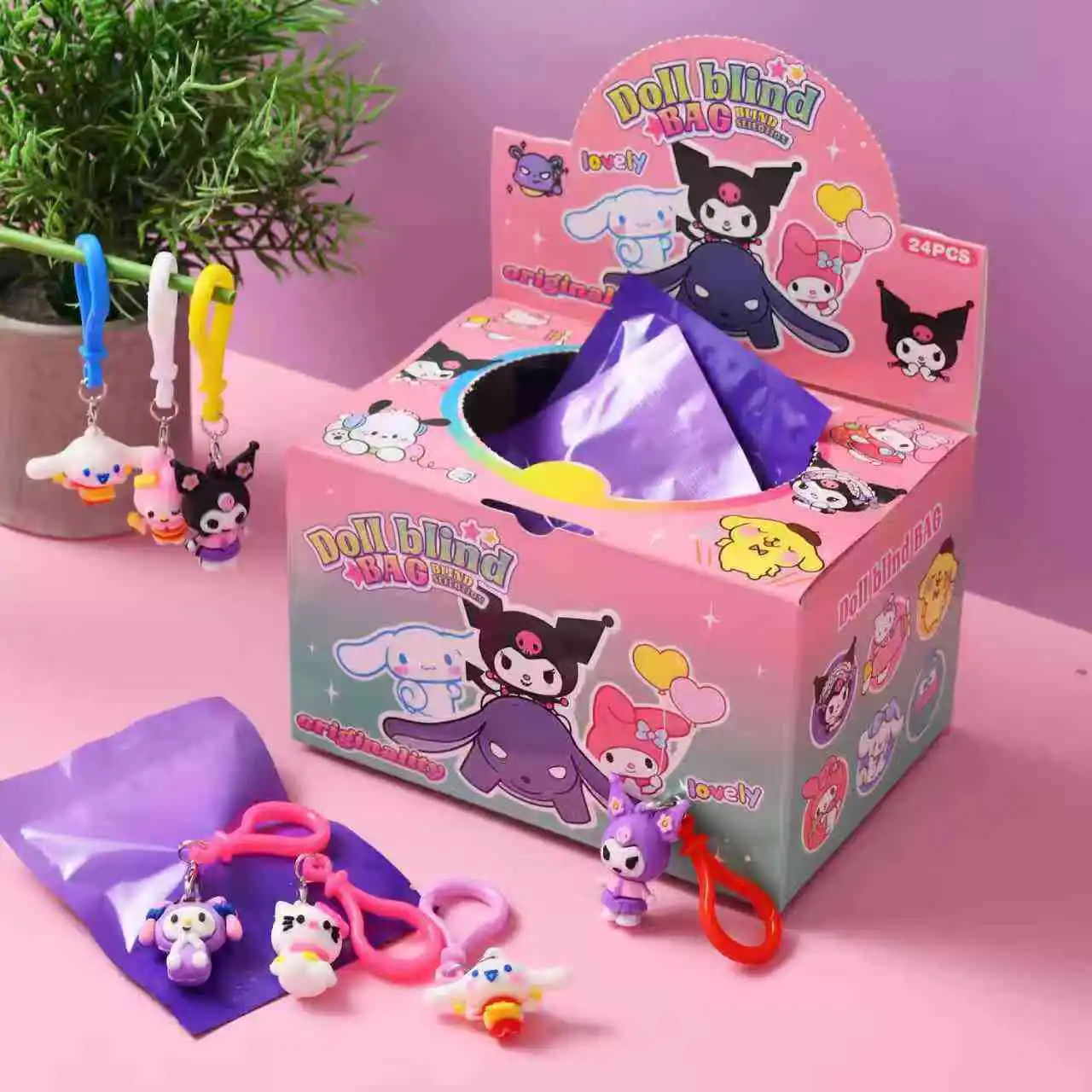 

24pcs Anime New for HelloKitty Blind Box Doll Keychain Pendant Toy Kuromi Blind Bag Children's Christmas Gift Prize Toys