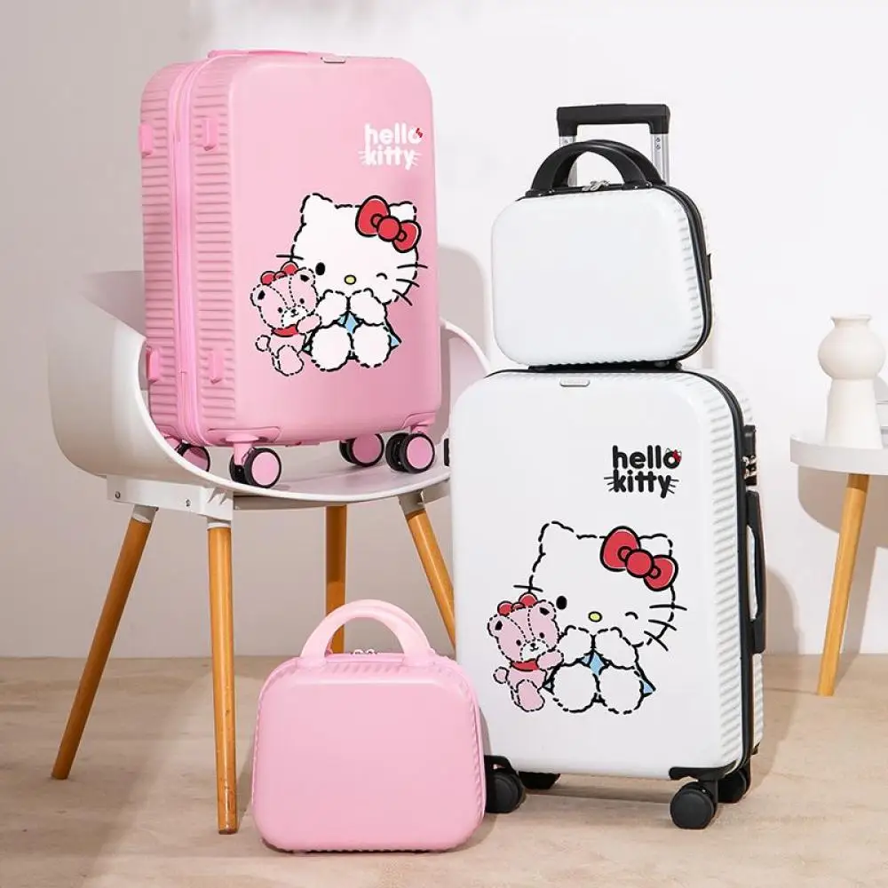 Hello Kitty 20-22-24Inch Student Travel Trunk Trolley Case Suitcase Sanrios Anime Mute Universal Wheel Travel Boarding Aircraft