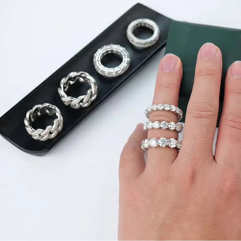 Xingyue Moissanite Ring Customize 3 Carat VVS1 Moissanite Cuban Link Ring Hip Hop Style Gemstone Finger Rings