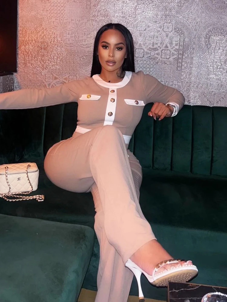 Weird Puss Patchwork Zip Jumpsuit Women Button Full Sleeve o-Neck Tigh Streetwear Office Workout Elegant Fall Trend Overalls