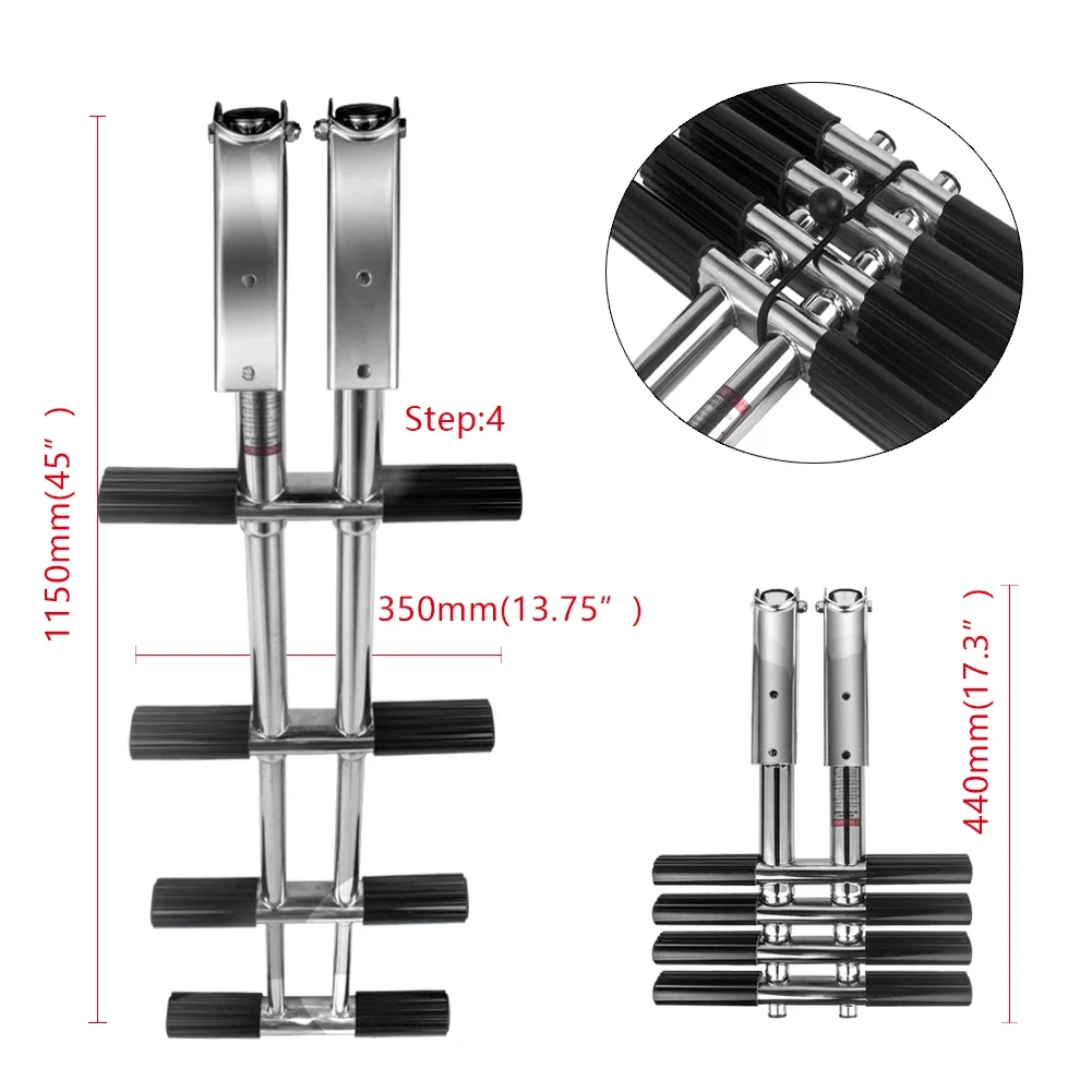 4 Steps Boat Ldder Stainless Steel Vertical Telescoping Transom Mounting Ladder Boat Accessories