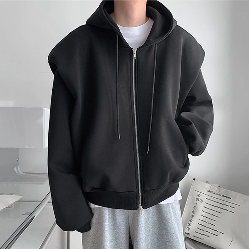 IEFB Autumn New Hoodies Trend Men's Korean Style Large Profile Doublelayer Composite Shoulder Pad Sweatshirts Niche Coat 9C1077