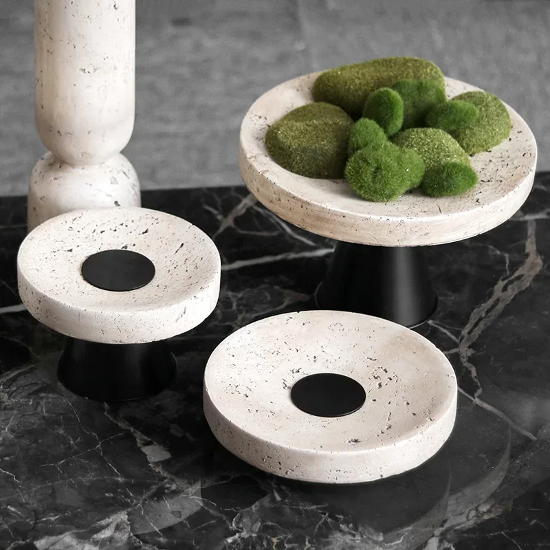 2026 Unique Marbling Fruit Dish Round Tray Desktop Storage Container Candlestick Candelabrum Candle Holder Home Decoration Acces