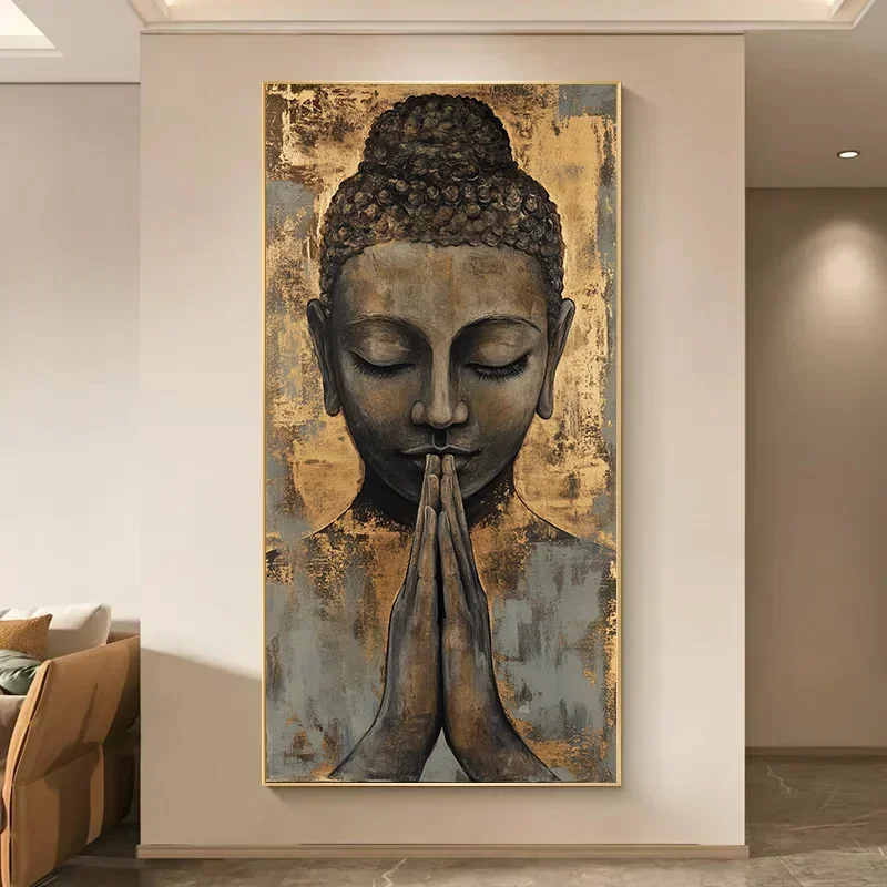 (1PC Unframe)2D/Flat Modern Abstract Meditating Buddha Canvas Wall Art - Frameless Serene Spiritual Print for Living Room, Budd