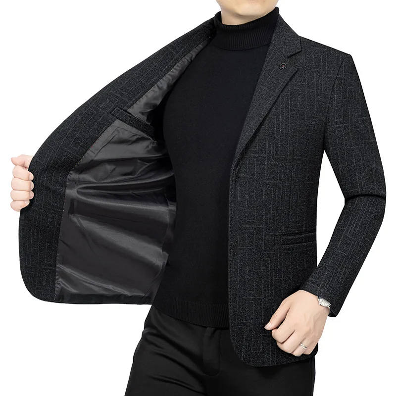 KIDWHXR 2026 Spring Autumn Man Blazer Slim Striped Single-breasted Male Suit Coat Middle-aged Business Casual Men Outerwear