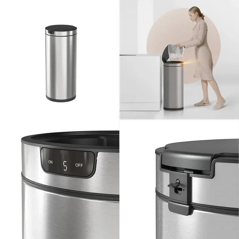 Smart Sensor Stainless Steel Trash Can with Lid USB Rechargeable Large Capacity Waste Bin for Kitchen Home