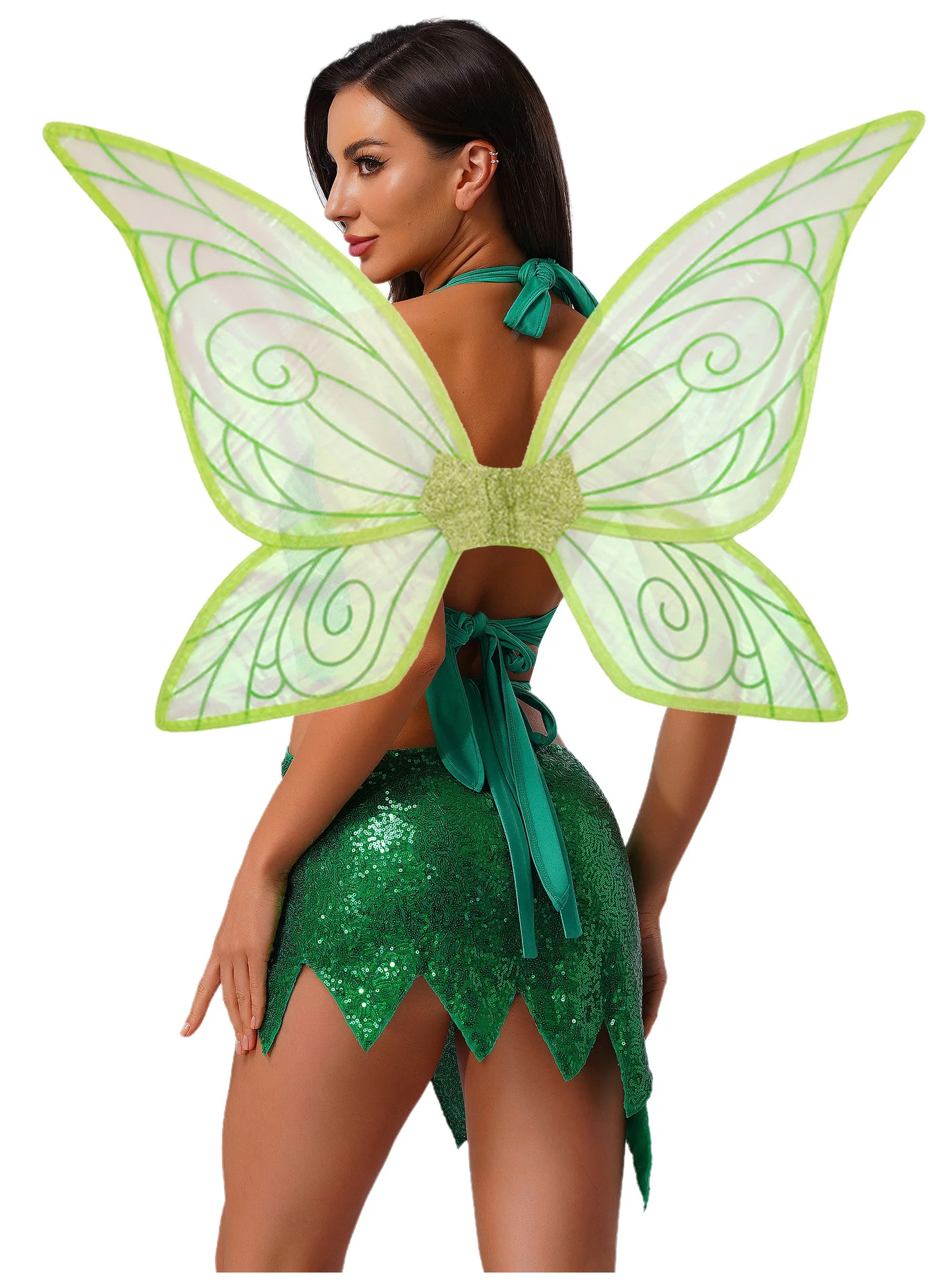 

Shiny Green Dress for Elf Fairy Cosplay Women Halloween Party Lace-up Fairy Tale Elf Fancy Dress-up Carnival Party Costume