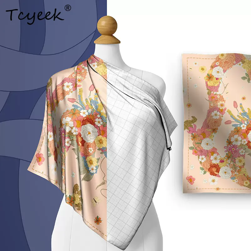 

Tcyeek, 14MM 100%Mulberry Slik Elegant Kerchief, 88cm Women Flower Printed, Gifts Original Design Scarf, 2024 Autumn A46276QC