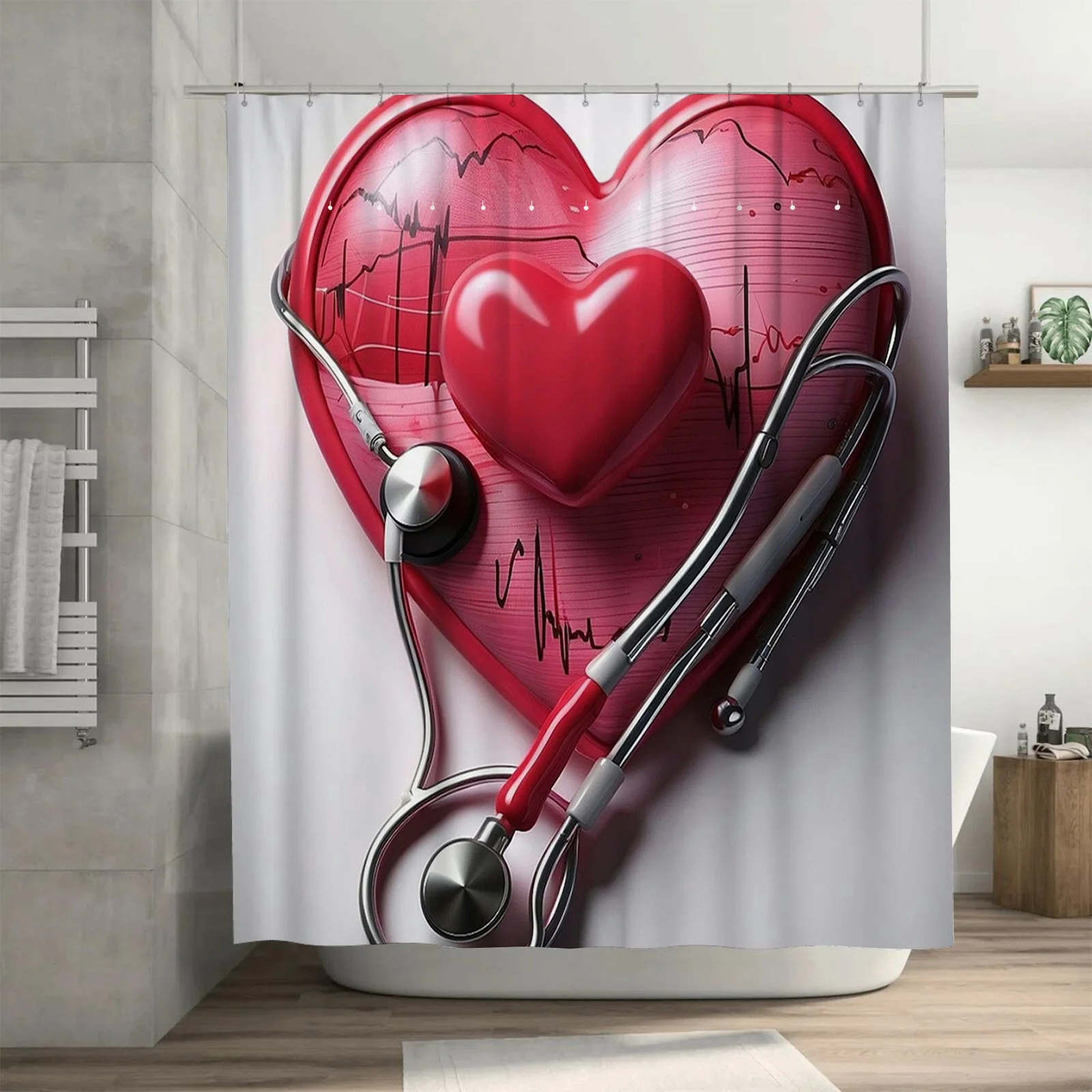Medical Heartbeat Shower Curtain - Stethoscope and EKG Design for a Unique and Inspiring Bathroom Décor