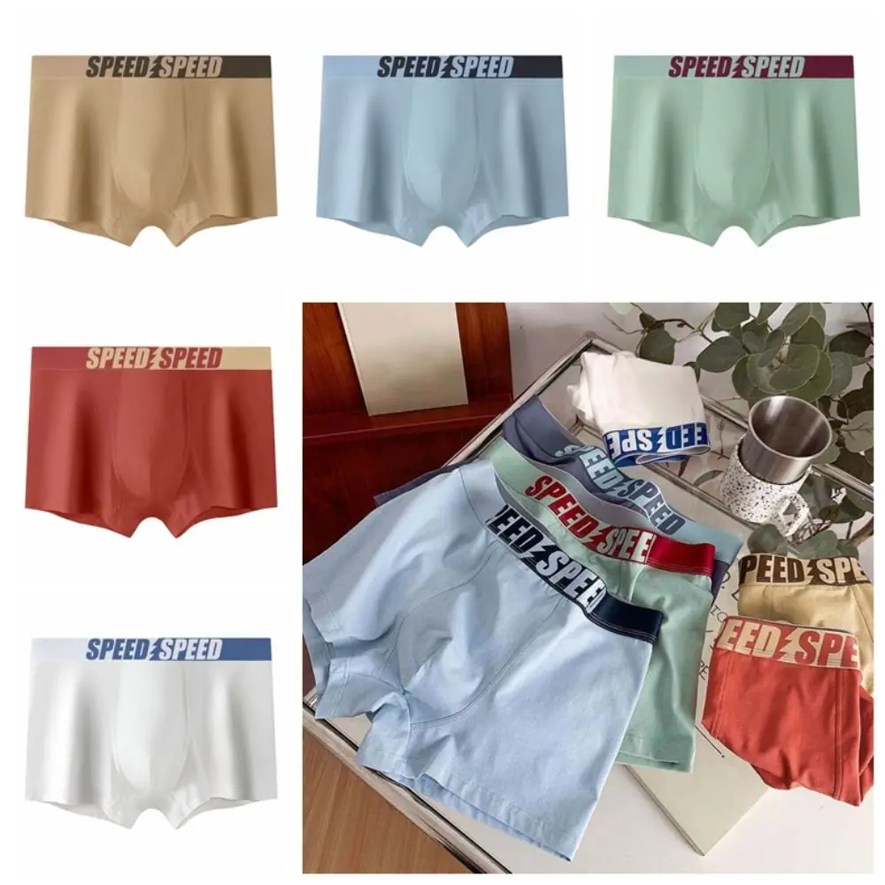 3PCS Fashion Plus Size Men's Boxer Briefs Mid Waist Elastic Underwear for Man Lingerie Seamless Letter Printed Panties Gifts