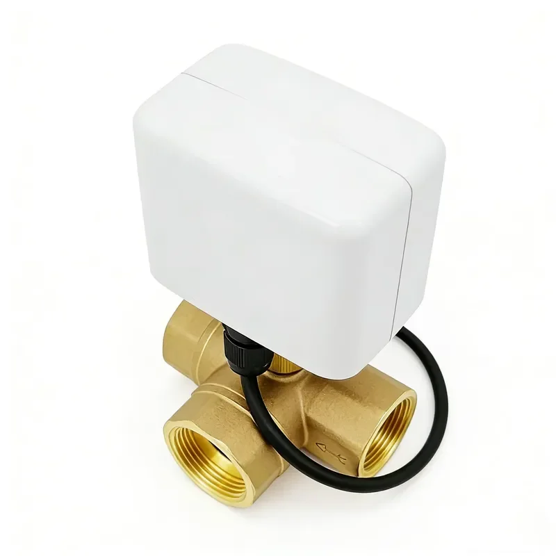 Brass Electric Three Way Diverter Valve With Actuator For Floor Heating Fan Coil System Automatic Flow Control Ball Valve