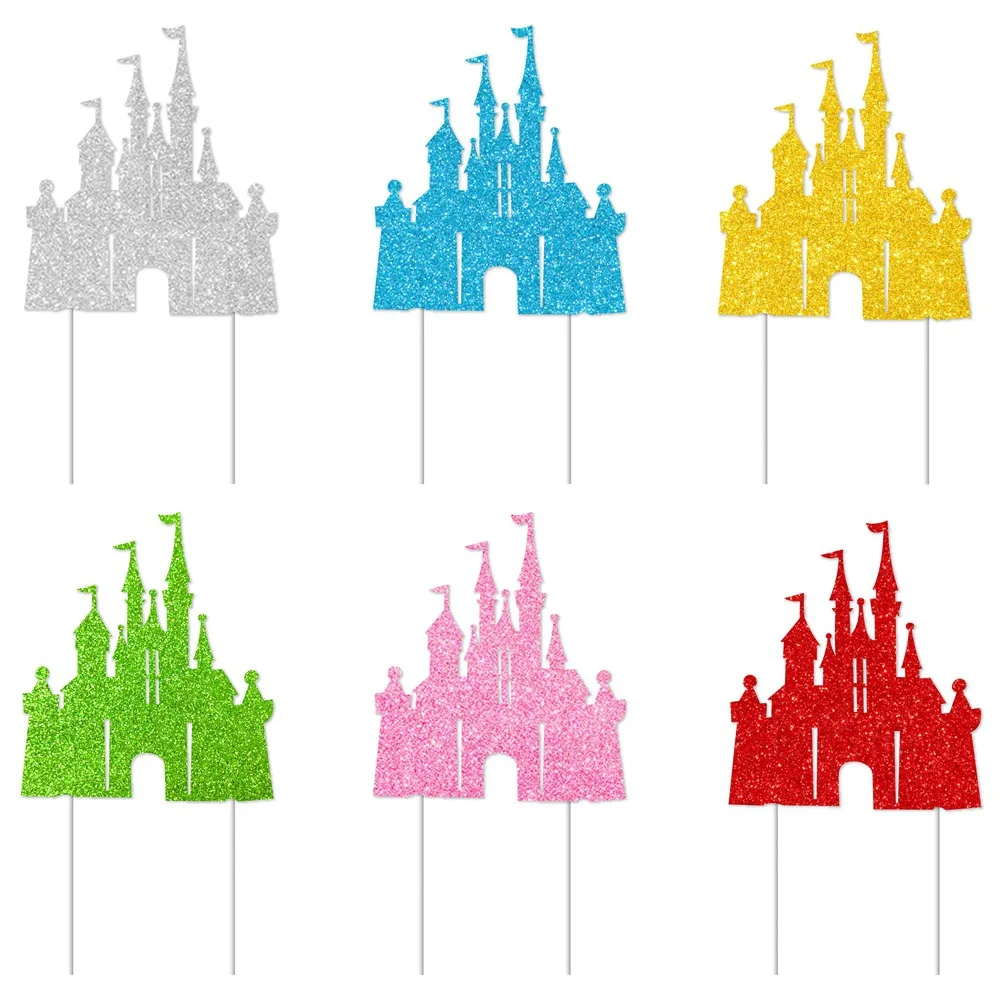 Blue Castle Cake Topper Silver Snow Happy Birthday Flags Party Cake Baking Decoration Supplies