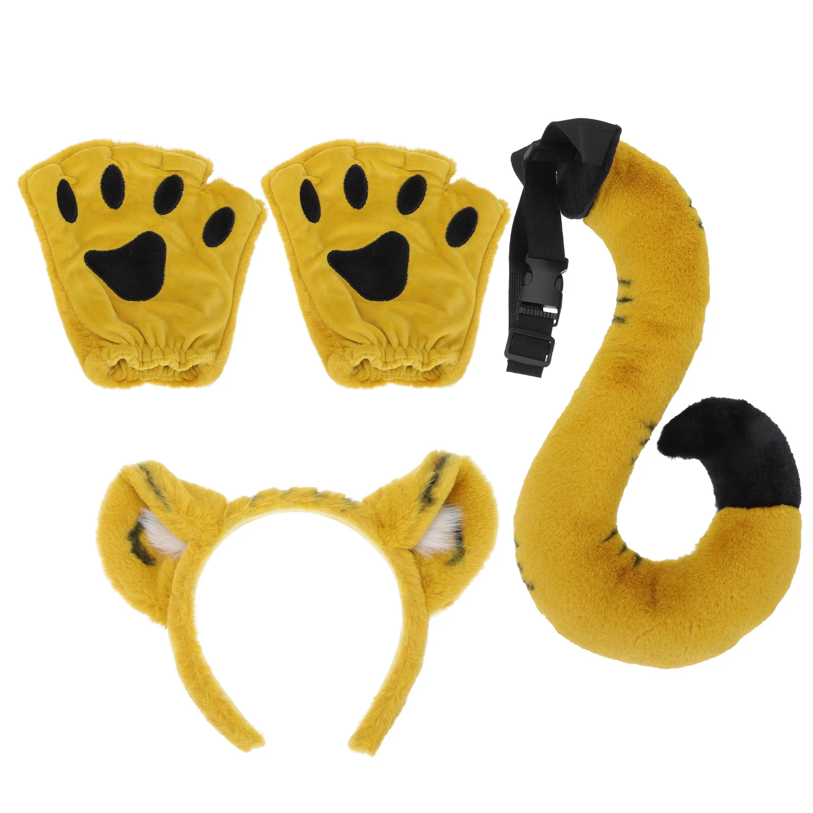 Set di fasce per capelli tigre senza dita, guanti per bambini, cani di peluche, orecchie in tessuto, oggetti di scena cosplay