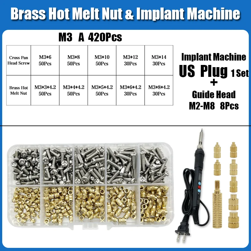 M2 m3 m4 Messing einsatz mutter Edelstahls ch raube Eisens pitze Set Wärme Heiß schmelze Rändel eingebettet Kupfer mutter Schraube des Kunststoff-3D-Druckers – Detail 17