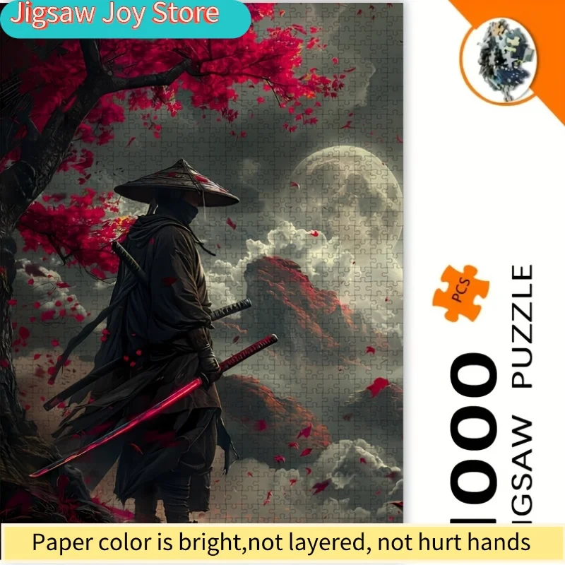 

Japanese Samurai Puzzle - Challenging Brain Teaser for & Teens 14+, Large-Scale Dark Atmosphere Japanese Landscape & Cherry B