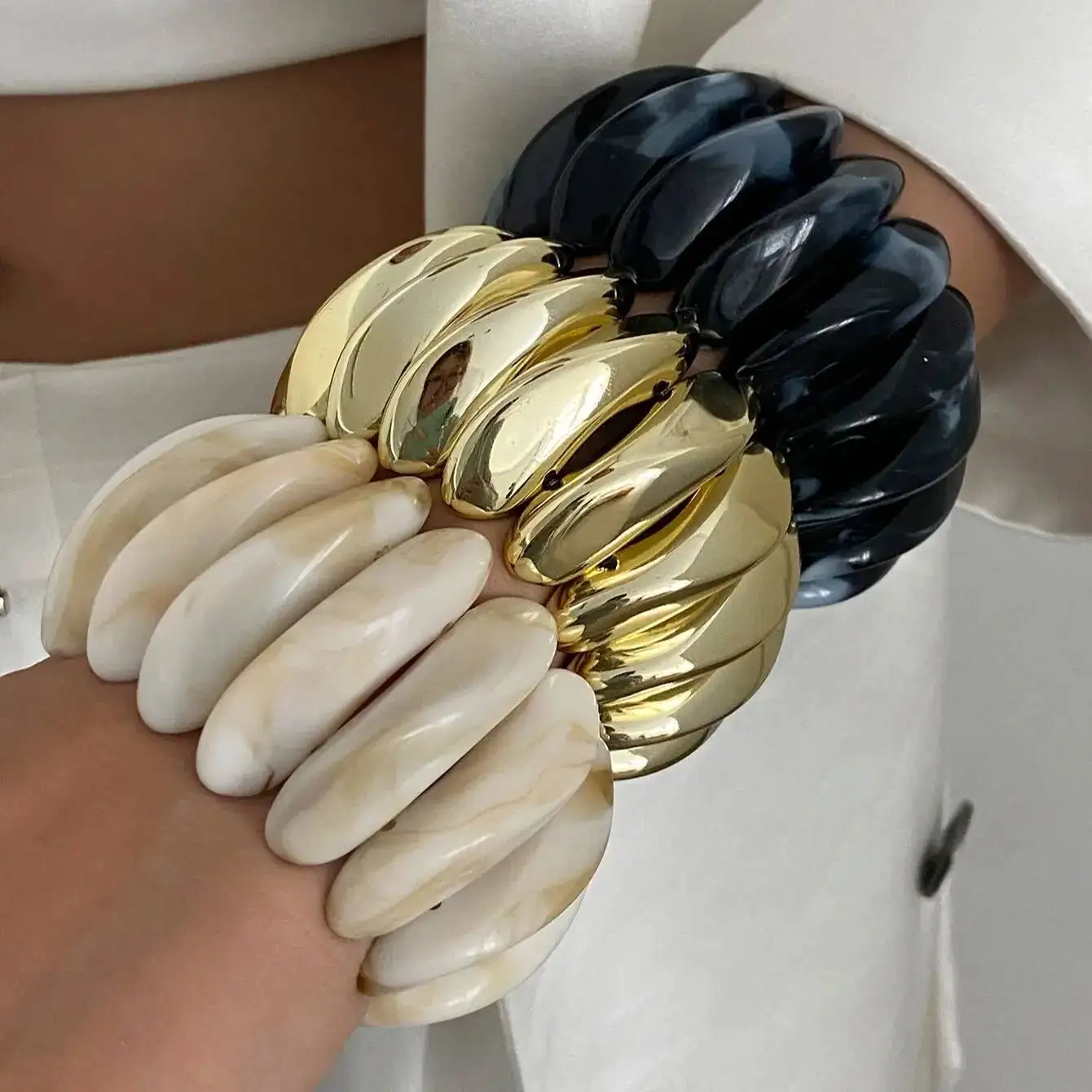 Ingemark 7 Farben Vintage elastische Harz Kunststoff Armreifen für Frauen 2025, neuer Trend, Boho, geometrische runde Armbänder, Y2K-Schmuck, Geschenk