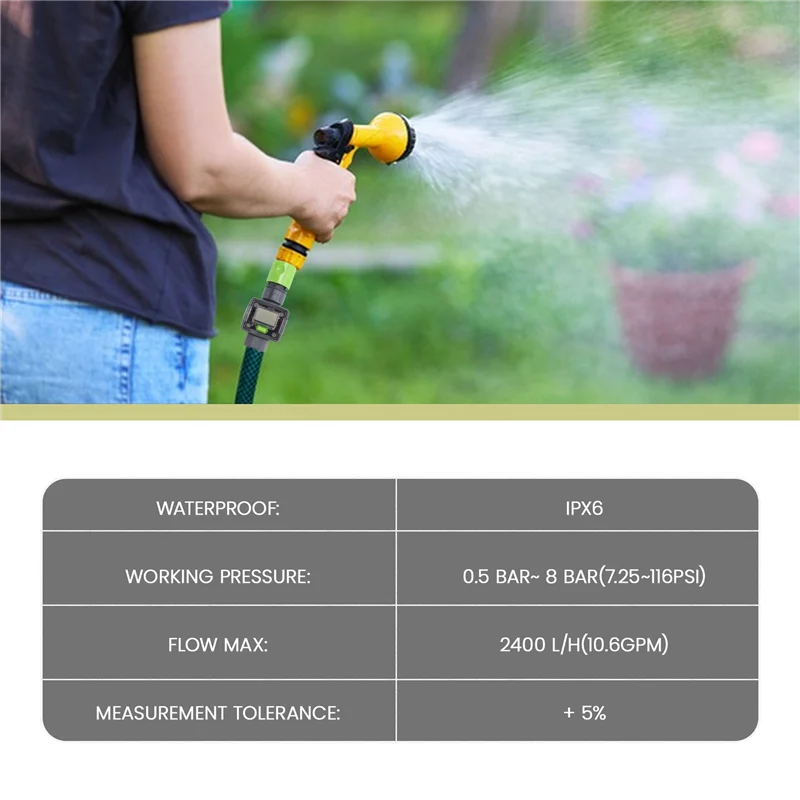 

ABSE-цифровой расходомер воды IPX6, открытый садовый шланг, расчет воды, расход воды, расход воды, разъемы с резьбой 3/4 дюйма