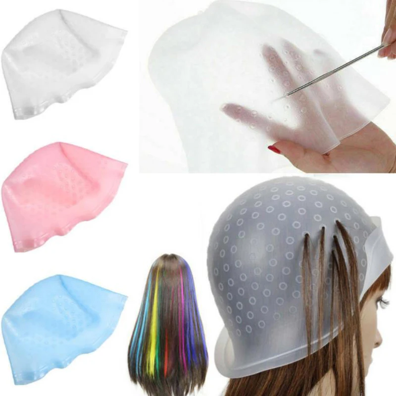 B3 1 Pc Silicone Hair Highlights Cap With Needle Reusable Hair Coloring Cap Hair Dye Hat Hair Styling Tools Barber Accessories