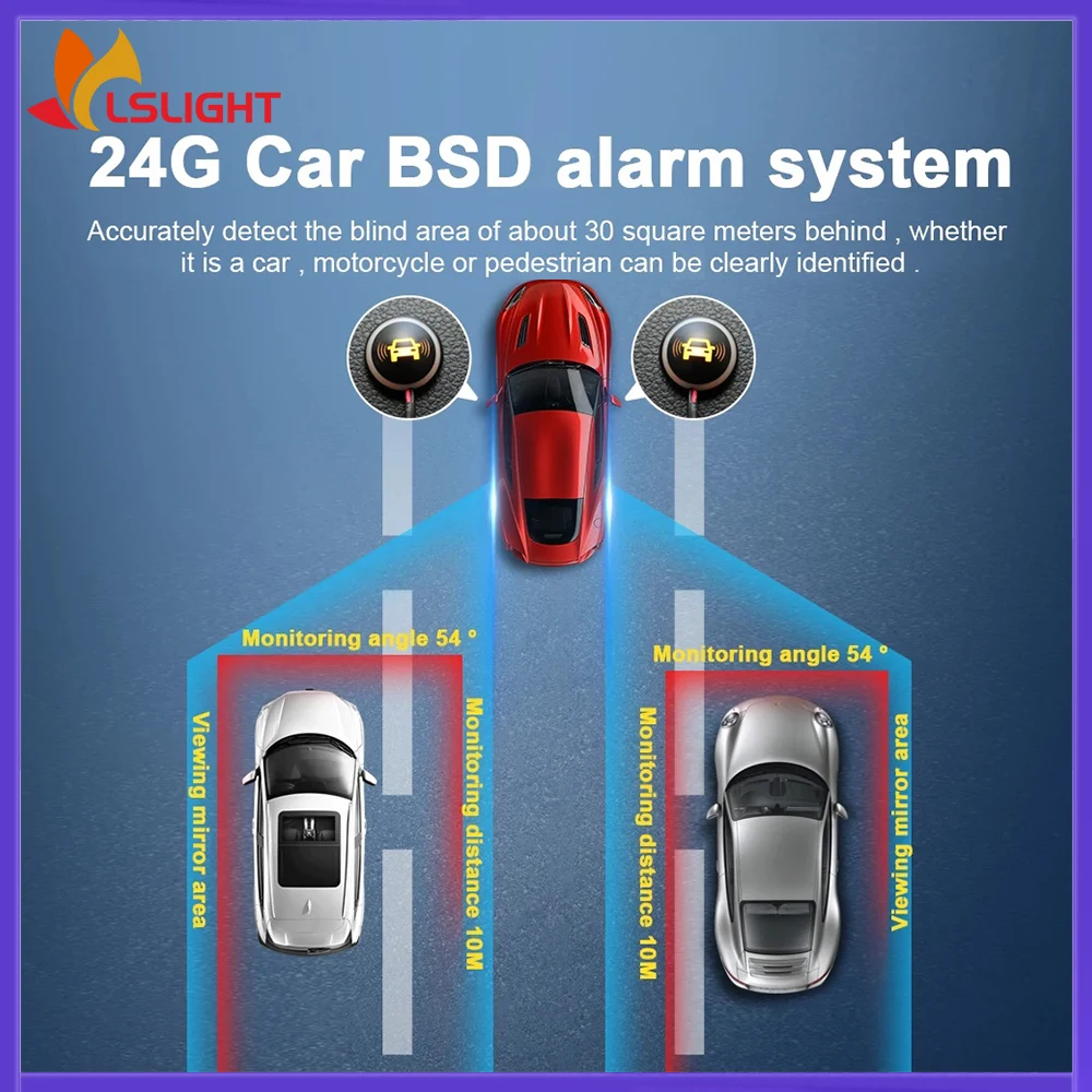 Auto 24G BSD Sicherheit Alarm System Dual Farbe LED Blind Spot Erkennung Parkplatz Sensor Mit Park Verzögerung Warnung funktion