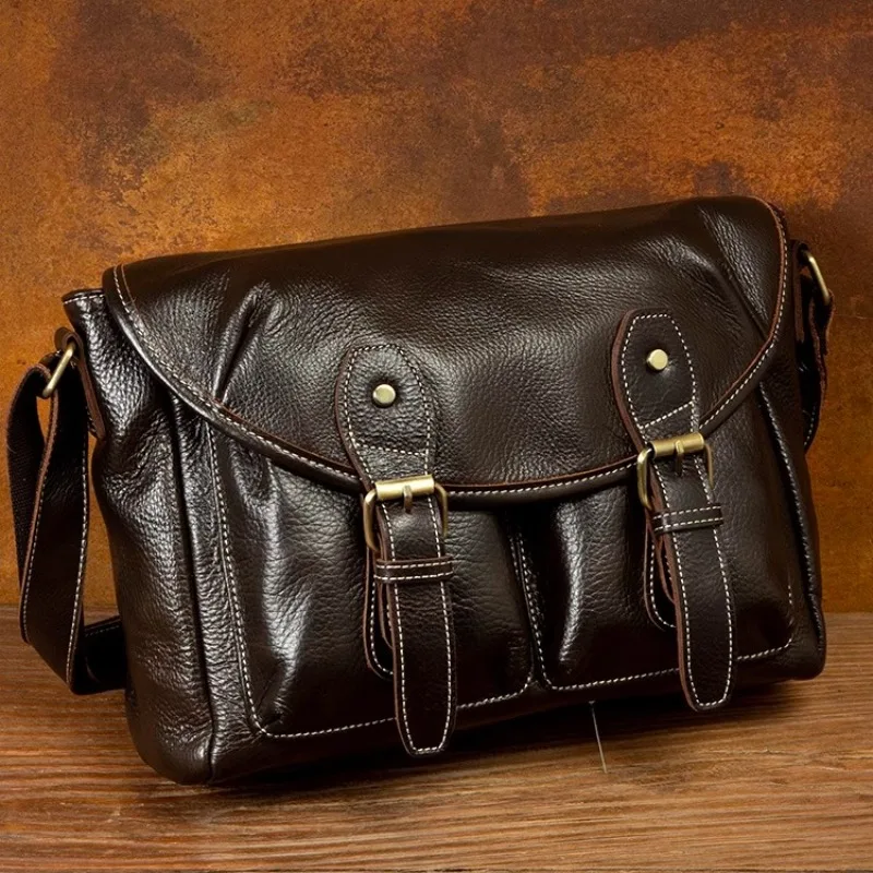 

Fashion Cowhide Shoulder Bags Genuine Leather Horizontal Casual Men Crossbody Bag Commuter Style Messenger Bag