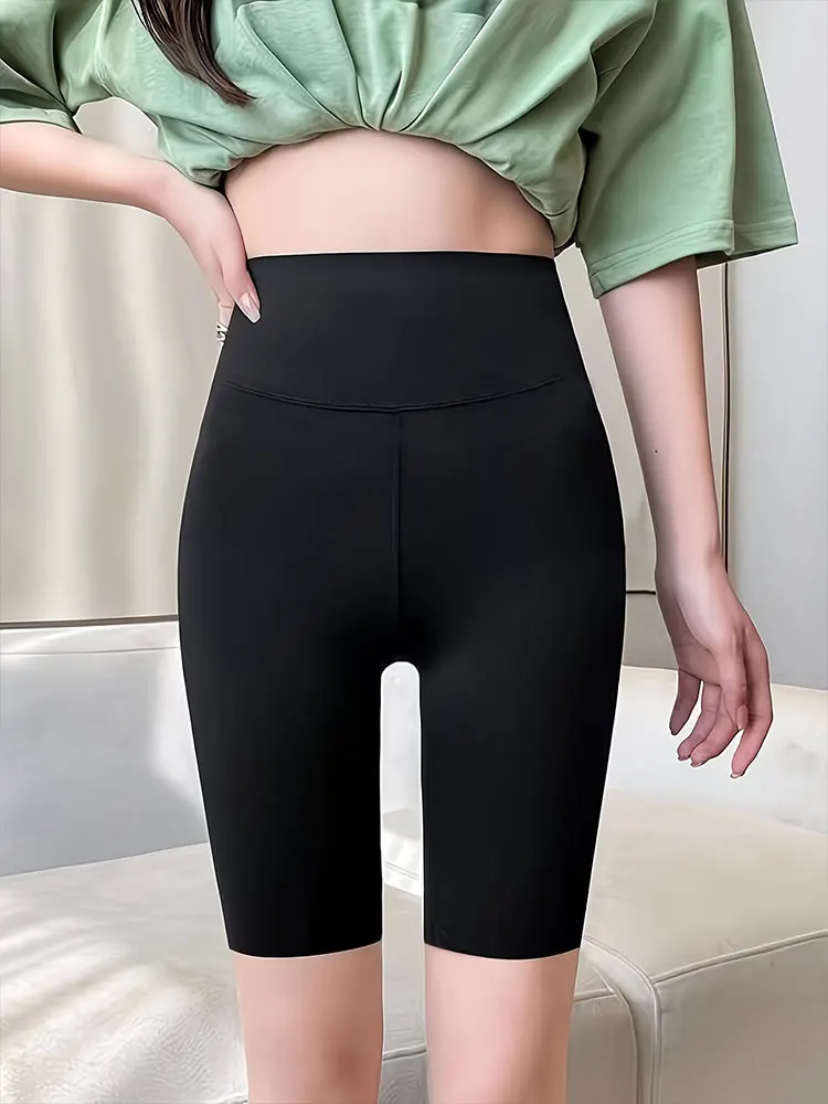 Solid Color Thin Yoga Shorts Fashion Sports Casual Leggings High Waist Tummy Control Slim Fit Tights Suitable For Slim Figures