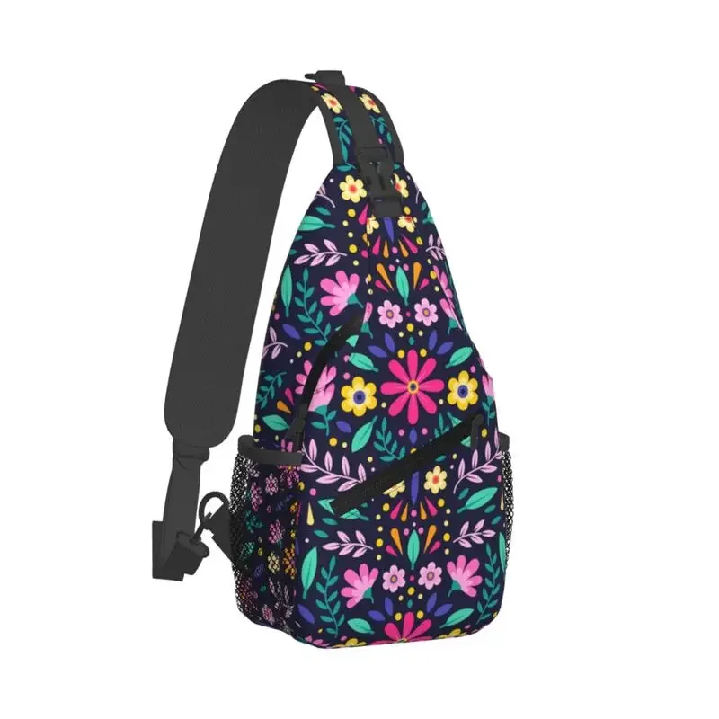 Custom Colourful Floral Mexican Flowers Sling Chest Bag Shoulder Crossbody Backpack for Men Traveling Daypack