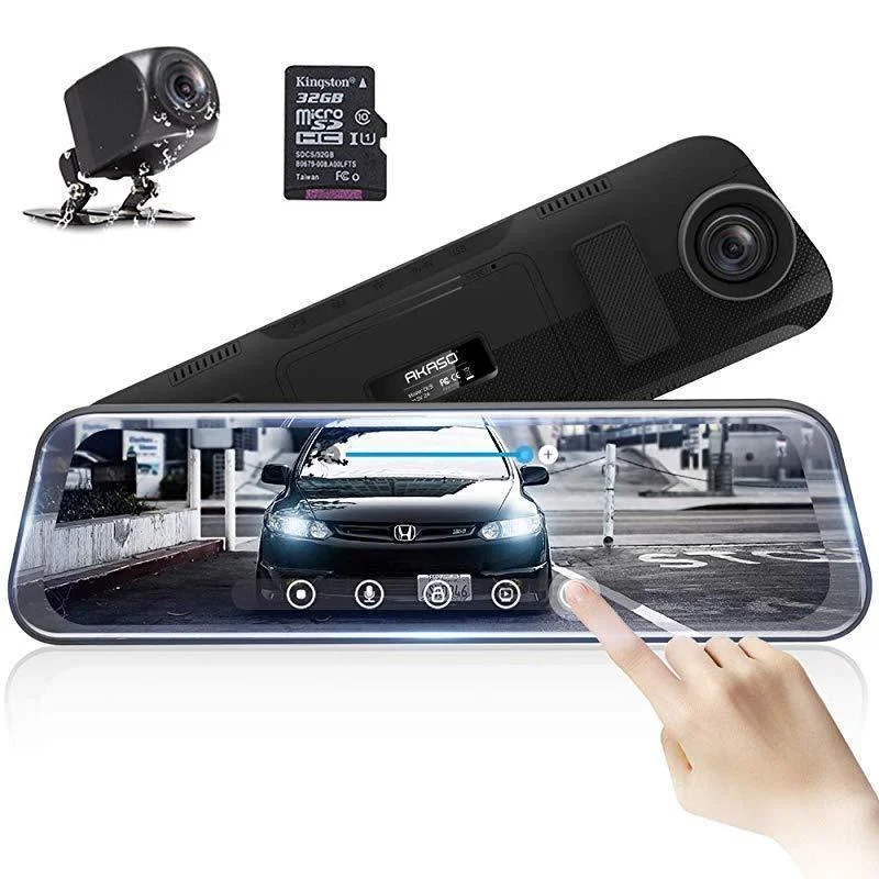 Latest Full-Screen LCD Rearview Mirror & Front And Rear Car Recorder Touch Screen Video Recorder Dash Cam DVR Black Box