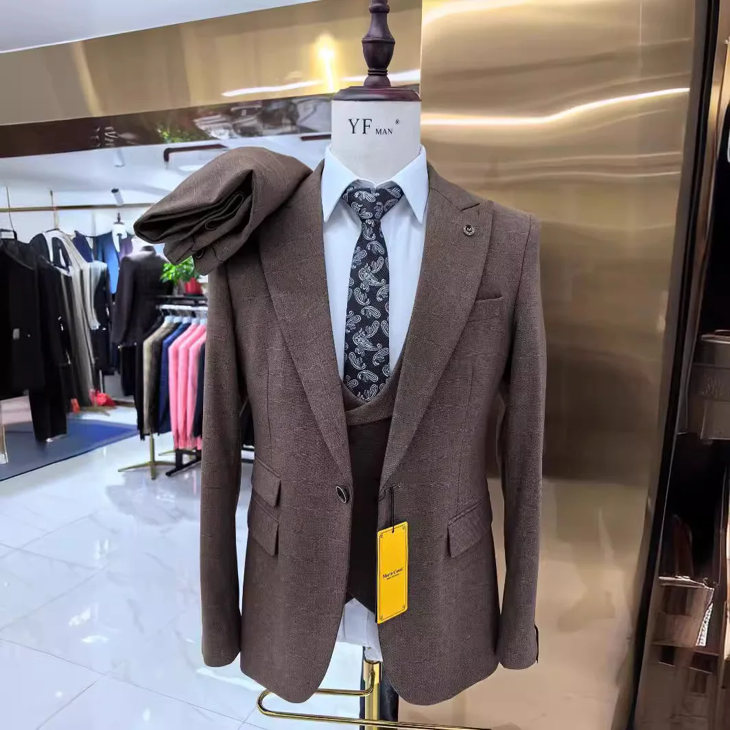 2024 Men\'s Plaid Series Wedding Casual Suit 3-piece Set Wedding Suits for Men Mens Suit Suit Men