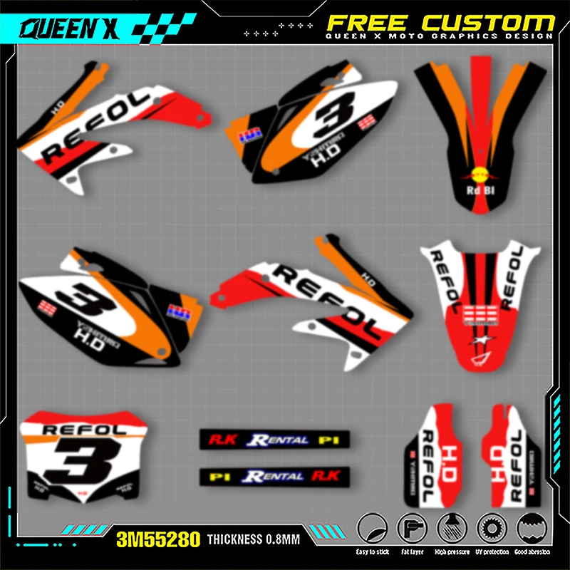 

Комплект наклеек с графикой Queen X MOTOR для Honda 2005, 2006, 2007, 2008, CRF450 005