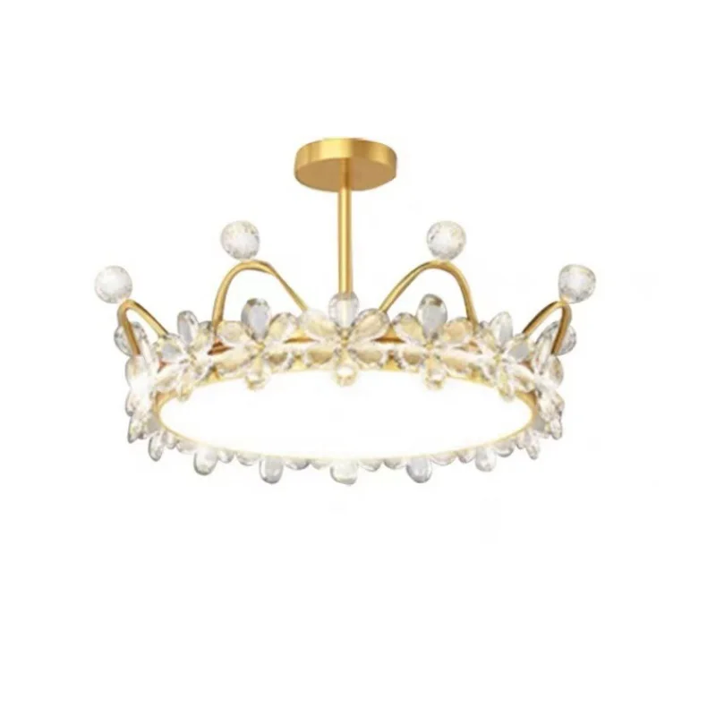 Crown Ceiling Lamp Star Light Children\'s Princess Room Crystal Flower Bedroom Light Light Luxury Lamp in the Living Room