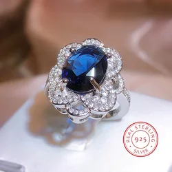 High-end Imitation Blue Crystal Gemstone Opening Ring Super Shiny Full Diamond Zircon Luxury Fashion 925 Silver Women's Jewelry