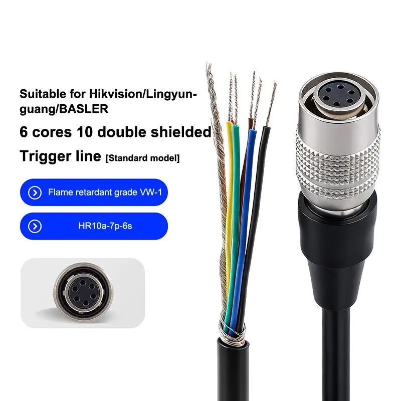 0.5M/1M HR10A-7P-6S 6Pin Industrial Camera I/O Trigger Cable With Power Adapter High Flexible For Hikvision Daheng Huaray Basler
