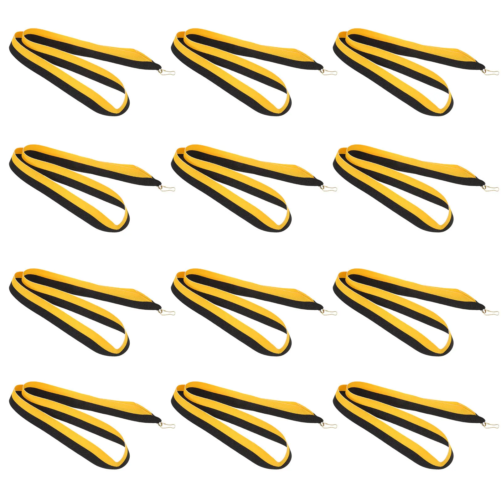 20Pcs Medal Lanyards Snap Clips Yellow Black Striped Award Ribbons Sports Events Competitions Meeting Party Neck Strap