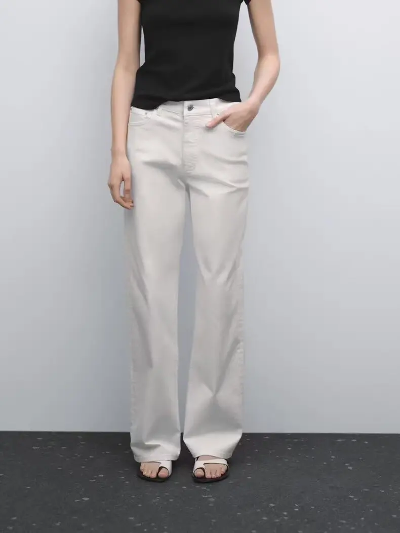 

Women's Wide Leg Jeans Casual High Waisted Straight Zimbaplatinum Denim Pants with Pockets