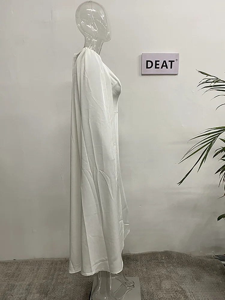 DEAT 2024 Autumn New Sleeveless Shawl Slim Solid Color Women\'s Dress Fashion O-neck Zipper Waist Elegant Dresses Female 13DB862