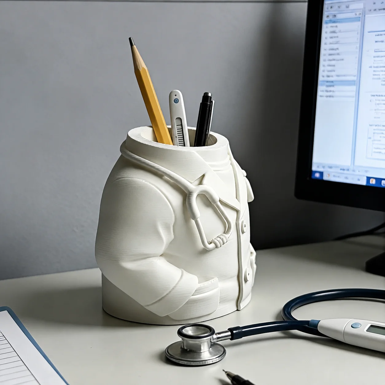 White Plastic Pen Holder Unique Desk Storage Organizer Doctor Coat Pen Holder Minimalist Desktop Pen Holder For Nurse Station