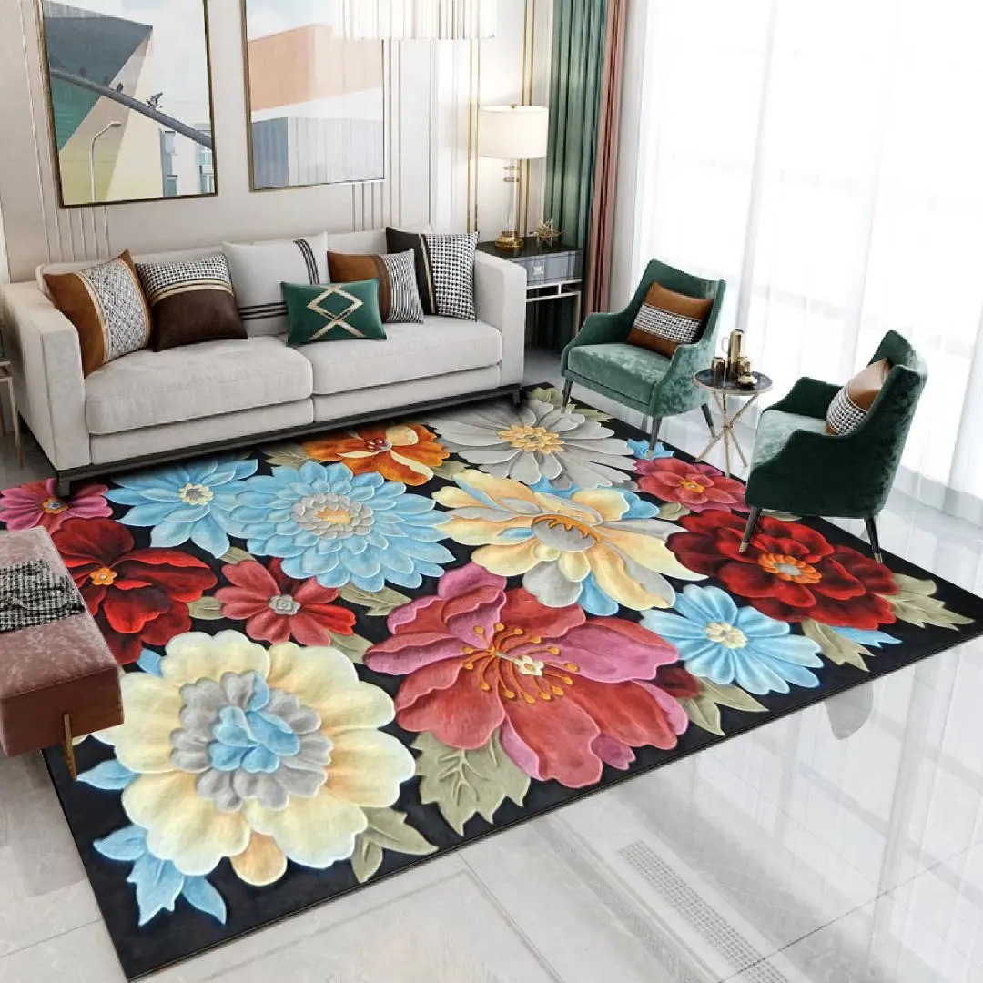 Modern Flower Pattern Carpet Living Room Decoration Carpets Sofa Coffee Table Area Rug Non-slip Washable Floor Mat 160x200cm