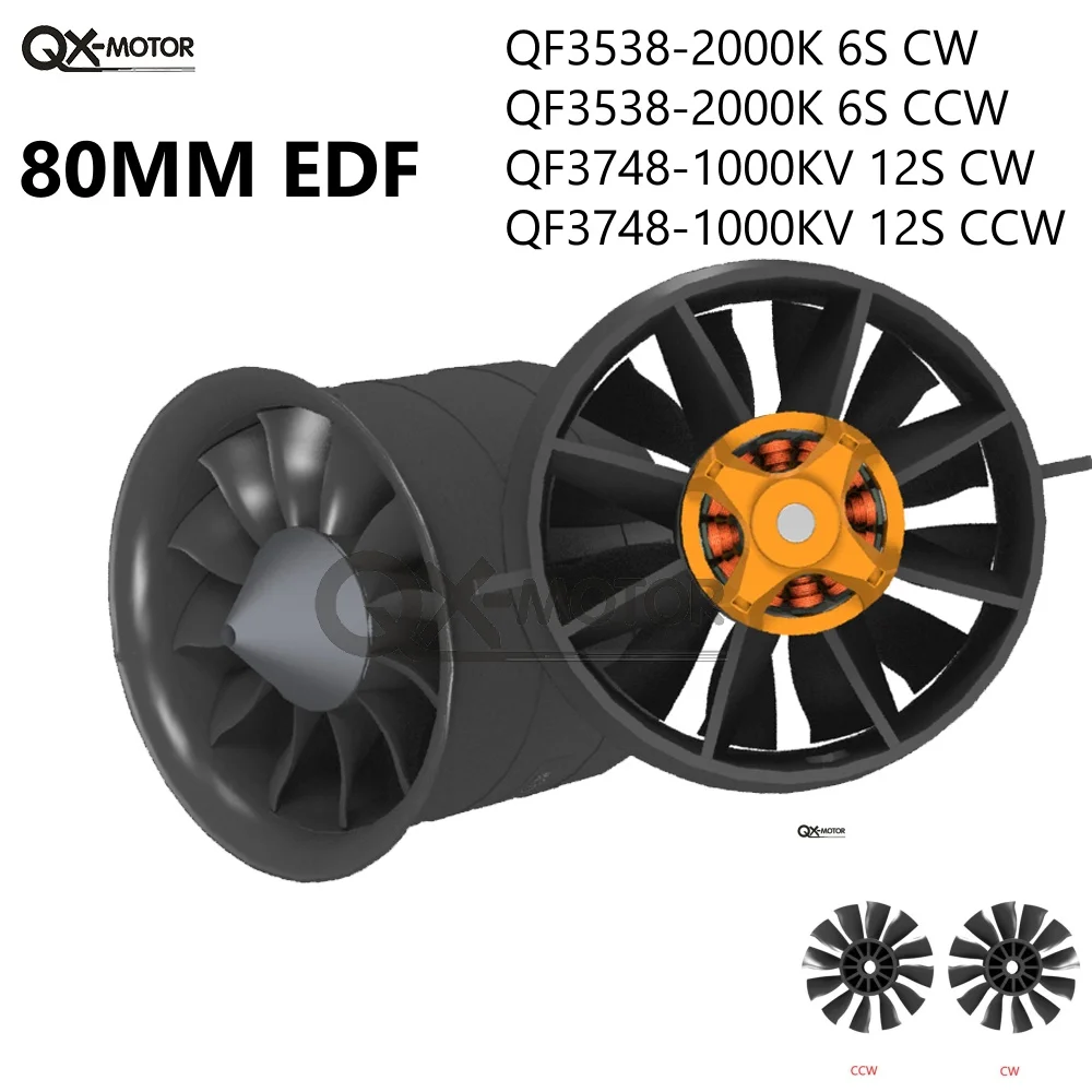 QX-MOTOR 80mm EDF CW CCW 12 Blade 6S QF3538 2000KV 12S QF3748 1000KV Brushless Motor for FMS Freewing Jet Aircraft