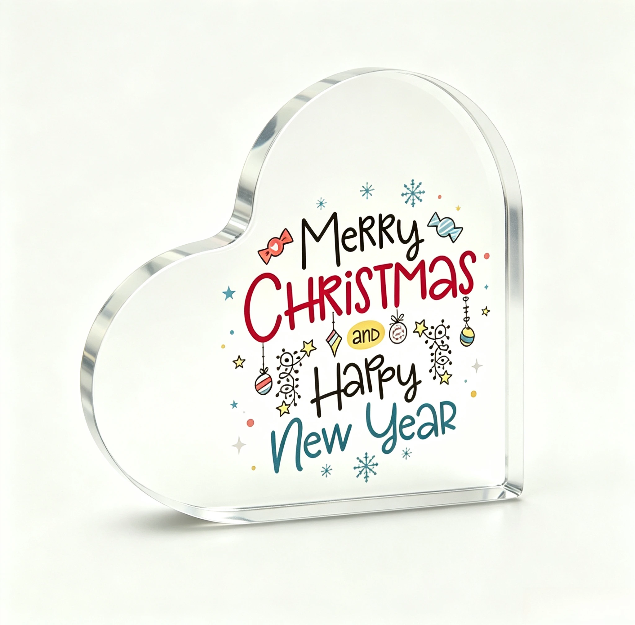 Heart Clear Acrylic Christmas New Year Stand, Festive Candy Bauble Pattern Home Shelf Ornament