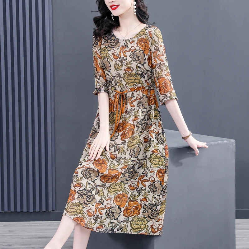 Autumn New Women O-Collar Eleagnt Female Vestidos Slim High Waist Big Swing Bodycon Chiffon Office Lady T-shirt Skirts