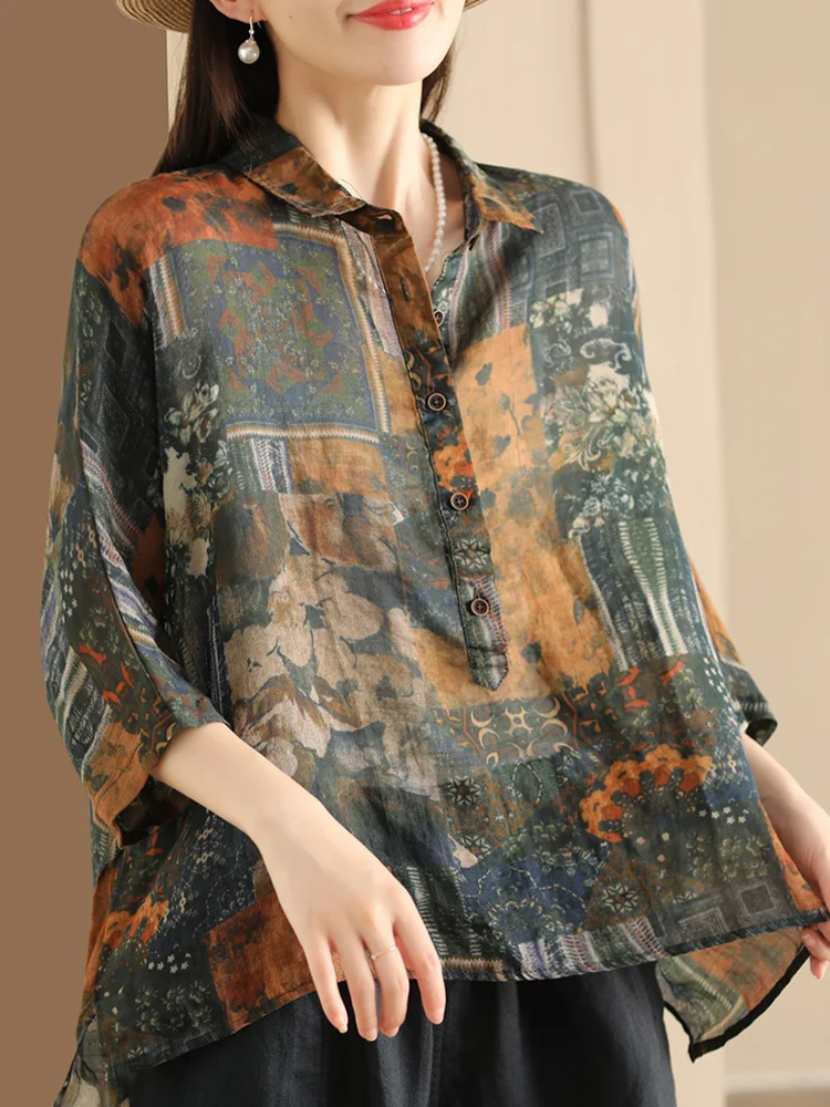 Max LuLu 2024 Korean Summer Women Fashion Linen Shirts Loose Printed Casual Chiffon Blouses Ladies Classic Vintage Big Size Tops