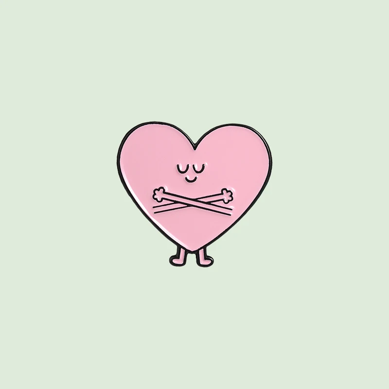 Healing Embrace Yourself Pink Heart Enamel Pin Self Acceptance Character Brooches Lapel Backpack Badge Warm Gifts For Lovers