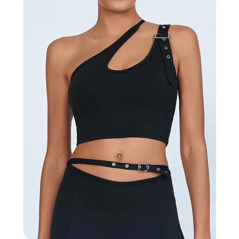 

Seamless Knitted Yoga Bra Women's with Chest Pad Open Back Asymmetrical Shoulder Sports Fitness Vest Quick Drying Suspender Top