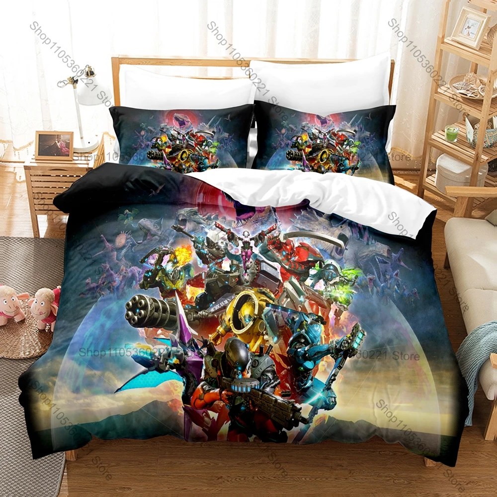 Futuristic Exosuit Mech T-Rex Swarm City Battle Leviathan AI Print Duvet Cover + 2 Pillowcases Game Fans 3pcs Bedding Set