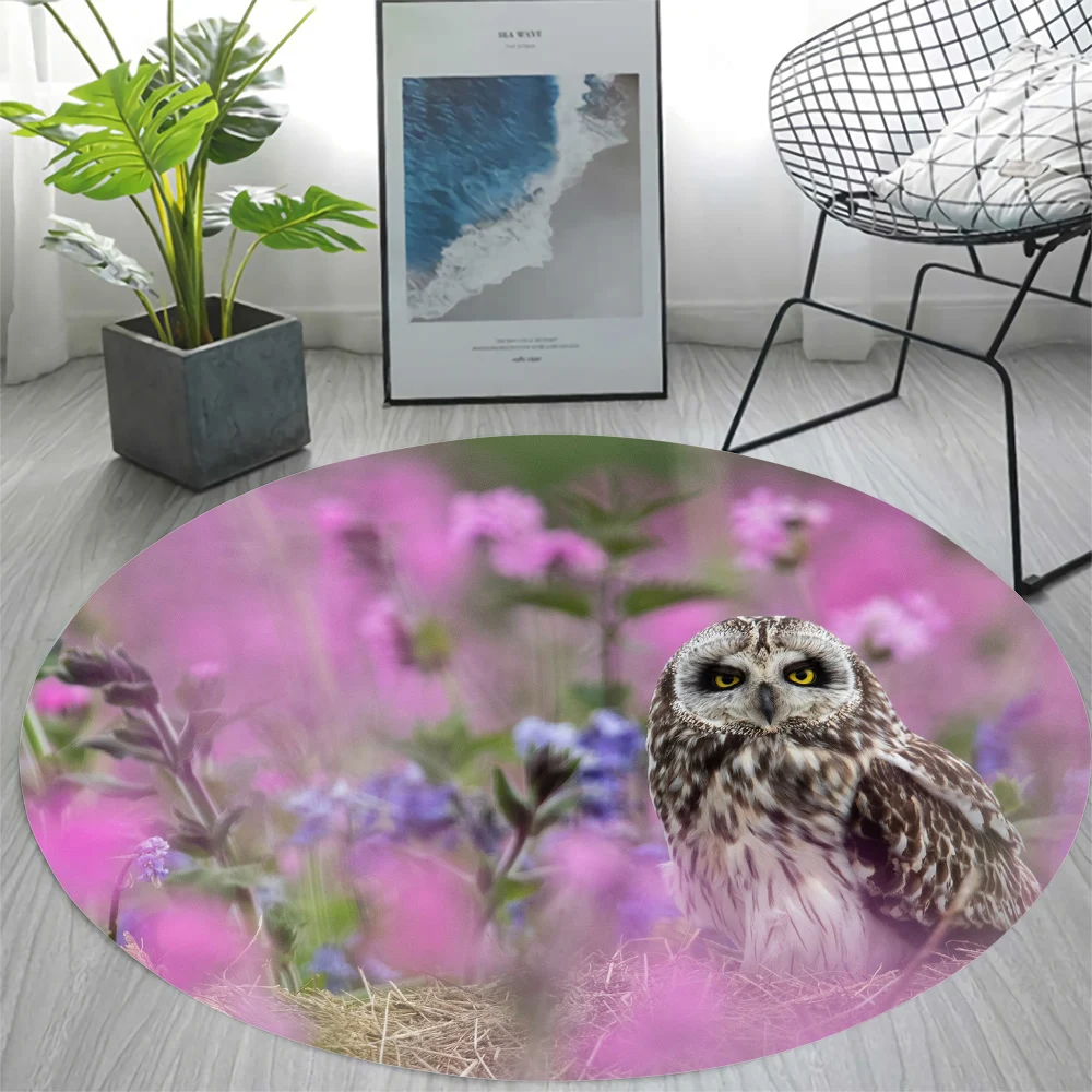 

CLOOCL Flannel Round Carpet Owl In Spring 3D Printing Animal Rug Home Decor Sofa Table Rug Anti Slip Chair Cushion Lounge Mat