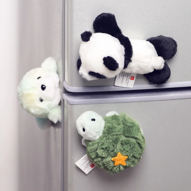 Cute Standing Shoulder Plush Doll Cartoon Magnetic Panda Parrot Turtle Doll Refrigerator Stickers Decorative Plush Toy Girl Gift
