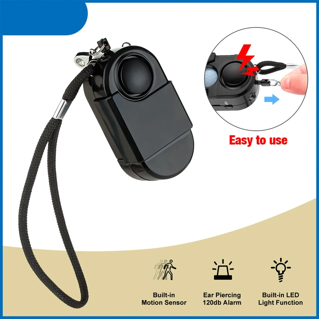 

Портативная мини-сигнализация с датчиком движения AAAEL, 5 шт., сирена 120 дБ, светодиодный SOS-фонарь, система безопасности для дома, путешествий, для детей, личная защита